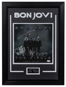 Bon Jovi Band Signed 2010-11 The Circle Tour Program with 4 Signatures Including Jon Bon Jovi, Tico Torres, David Bryan, and Rich Sambora In 19x25 Framed Display (PSA/DNA)